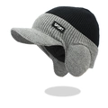 Berretto invernale da uomo spesso con paraorecchie e visiera, maglia bicolore nero grigio - Taglia unica / Nero
