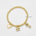 Pulsera de cuentas 4mm bañada en oro 18k con corazón de esmalte y dijes café - Blanco