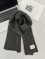 Thick dark grey knitted scarf with textured rib pattern and brand tag for winter warmth - Approx. 160cm / Dark Gray
