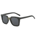 Retro black square sunglasses with UV deep grey lenses and gold bridge detail - Black Frame Black Grey Lens