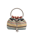 Bunte gestreifte Stroh-Beuteltasche mit Metallgriffen und Quasten-Details - Bunt