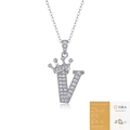 Polished silver letter V pendant with moissanite crown and certification card - Letter V (with GRA Certificate)