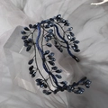 Dark blue crystal beaded headband with leaf-shaped wire wrap and navy satin finish - Crystal Headband-Klein Blue