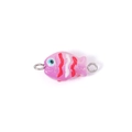 Pink handmade glass fish bead with red stripes and metal rings for jewelry making - Striped Pink (Double Hole 6#)