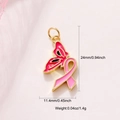 Pink enamel butterfly and ribbon pendant in gold finish, dimensions 24mm by 11.4mm - A0390 Butterfly Pink Ribbon