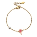 Gold stainless steel chain bracelet with pink hot air balloon and zircon charms - Pink Hot Air Balloon Style (XN431-20)