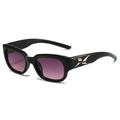 Retro square black sunglasses with purple gradient lenses and silver metal temple accents - Black Frame Gradient Gray Lens