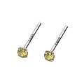 S999 pure silver stud earrings with yellow-green zircon stone inlay - Olive Green