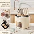 Creamy white multifunctional kitchen organizer with knife holder and 4 seasoning boxes - Multifunctional Organizer + 4-Grid Seasoning Box