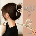 Large golden hair claw clip with faux pearls decoration for thick hair styling - 6# Large Pearl Metal Claw Clip / 11.5CM