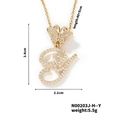 Gold plated butterfly necklace with cubic zirconia letter Y pendant and dimensions - Butterfly Letter Y Pendant Style (N00203J-H--Y)
