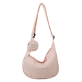 Pink puff shoulder bag with ruched texture and matching small round coin purse - Pink