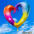 Hook heart foil balloon with colorful starry galaxy print and self-sealing valve 108x92cm - Hook Heart / Starry Sky Gradient