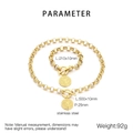 Detailed view of golden stainless steel necklace and bracelet set with toggle clasp - Gold Set