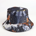 Detail view of colorful abstract graffiti print on a reversible canvas bucket hat - M (56-58cm) / Black Blue Abstract Graffiti Texture