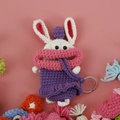 Handmade crochet bunny key pouch with big eyes and pull-out design for women - Purple Rabbit