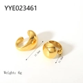Detailed view of polished 18K gold-plated irregular teardrop ear clips with size dimensions - Smooth Water Drop Style (YYE023461)