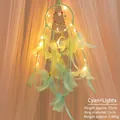 Handmade mint green dream catcher with LED lights and soft feathers, 55cm length - With Lights / Green