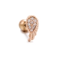 Rose gold wing cartilage stud earring with cubic zirconia and secure screw ball back - EGD1046 Rose Gold - Wing Shape
