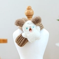 Close-up of brown chunky knit pet scarf featuring a cute plush long-eared dog character - Coffee Basic Knitted Scarf