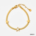 Golden stainless steel snake chain bracelet with star charms and white shell inlay - Gold White Star Bracelet (SBK031)
