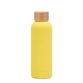Termo de acero inoxidable amarillo mate con tapa de bambú natural para exteriores - Amarillo Limón Mate
