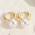 Elegant 14K gold plated hoop earrings featuring large white pearls and a luxury finish - Pearl Hoop Earrings