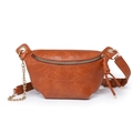 Retro brown PU leather saddle bag with gold chain strap and long tassel detail - Brown