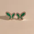 Elegante Schmetterlingsstecker mit weißen Zirkonia und grüner Malachit-Einlage - Silber Grün (PDE2167)