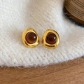 Macro detail of vintage tiger eye stone earrings on white knit fabric with soft lighting - 23# Silver Earring Post - Gold Coffee