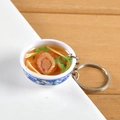 Miniature blue and white porcelain bowl keychain with noodles and abalone food model - Abalone Noodles