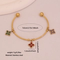 Golden stainless steel open bangle with emerald, ruby and violet clover charms - Colorful Four-Leaf Clover Style (6#)