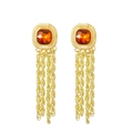 Franse vintage gouden oorbellen met oranje edelsteen en lange details van franje kwastjes - 18K Echt Goud Verguld / Goud / Barnsteen
