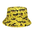 Yellow bucket hat featuring a black cartoon duck pattern with sunglasses design - M (56-58cm) / Sunglasses Yellow Duck Pattern (M449—1)