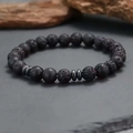 6mm magnetic black hematite and lava stone beaded bracelet with silver metal spacers - 8mm Lava Stone