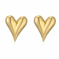 Detailed close-up of 18K gold plated polished heart-shaped earrings on white background - Gold Heart Stud Earrings