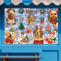 Christmas window stickers featuring cartoon dogs with festive hats and snowflakes decor - 7-Piece Set (BQ618-620+622+623+625+626)