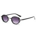 Vintage oval sunglasses with black leopard frame and purple gradient lenses - Gunmetal Double Grey