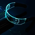 Futuristic LED glasses with cyan glowing electronic patterns and black frame for parties - USB Charging Dual Control Mode
