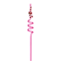 Pink spiral Christmas straw with a festive candy cane and red bow ornament - Bow Candy Cane / Pink