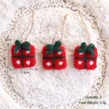 Lot de 3 décorations de Noël en feutre rouge avec nœuds verts et pois blancs - Boîte Cadeau Rouge / Ensemble de 3