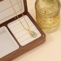 Collier vintage en acier inoxydable doré avec pendentif ovale en turquoise dans une boîte en bois - 4# Turquoise (Sarcelle)