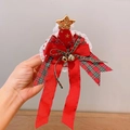 Weihnachts-Haarspange mit rot-grünem Karomuster und kleinen goldenen Glocken - 12# Karierter Großer Hut Haarklammer