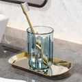 Blue glass water cup and gold toothbrush set on a luxury mirrored bathroom tray - Crystal Blue (Cup Only)