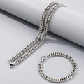 Silver stainless steel Cuban link necklace and bracelet set for men and women - 7mm Steel / Bracelet 20CM