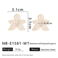 Macro view of flower-shaped cream enamel stud earrings with stainless steel dimensions - Cream White (NB-E1581-WT)