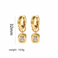 Luxurious gold stainless steel earrings with oval zircon pendant, 32mm height 10.8g - Clear Square Zircon Earrings (TE6040-WT)