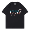 Black oversized t-shirt featuring 1776 American flag numbers print on the front - Black 318