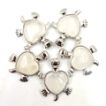 Zilveren schildpad hanger ketting met hartvormige kristallen edelsteen inlay - 5-delige set / Helder Wit