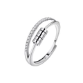 Silver rotating anxiety ring with five movable beads and sparkling zircon row for women - Adjustable Open / White Gold